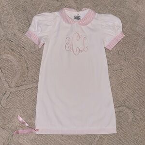 Mainstreet Collection Girls Day Gown Pink Seersucker ‘ECL’ Monogram 0-6m